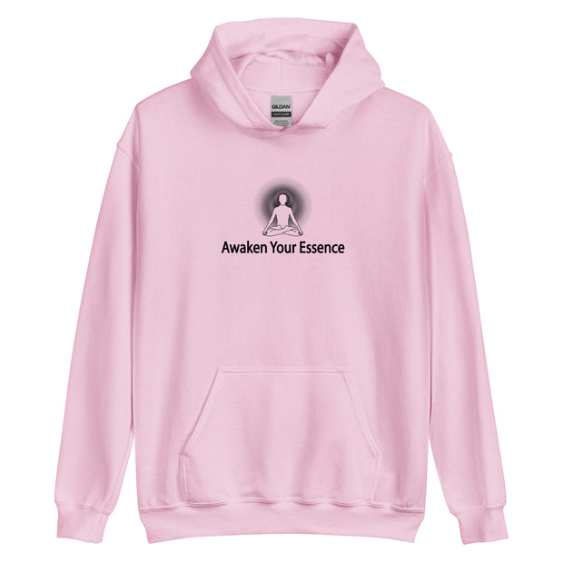 "Awaken Your Essence" Positive Thought Brand Unisex Hoodie (Black Lettering)