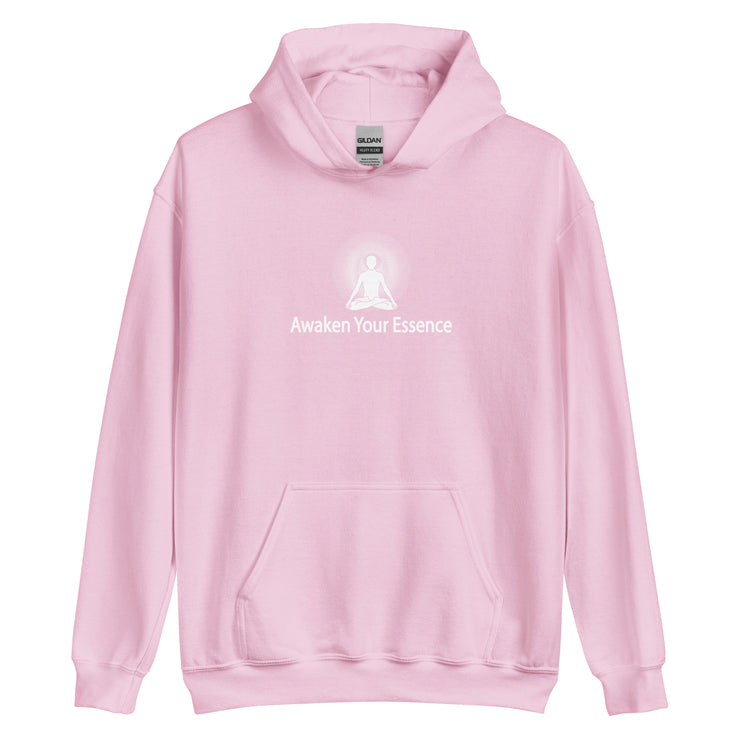 "Awaken Your Essence" Positive Thought Brand Unisex Hoodie (White Lettering)
