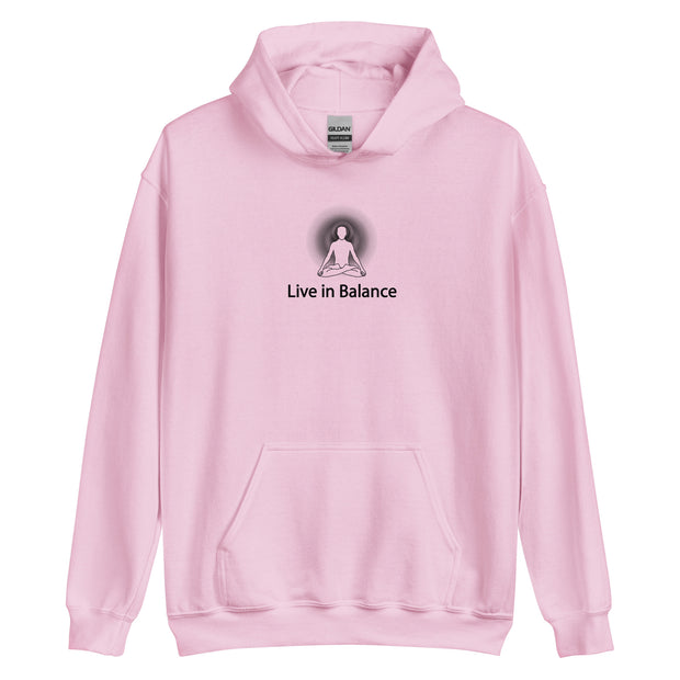 "Live in Balance" Positive Thought Brand Unisex Hoodie (Black Graphic)