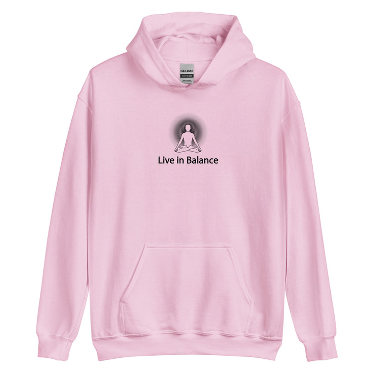 "Live in Balance" Positive Thought Brand Unisex Hoodie (Black Graphic)