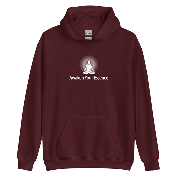 "Awaken Your Essence" Positive Thought Brand Unisex Hoodie (White Lettering)