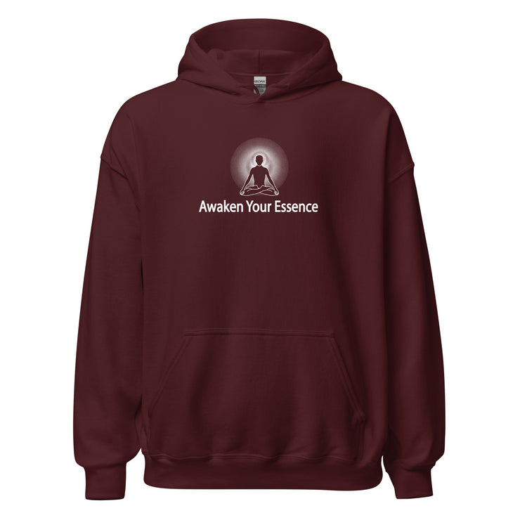 "Awaken Your Essence" Positive Thought Brand Unisex Hoodie (White Graphic)