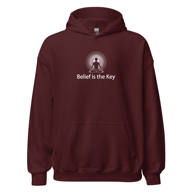 "Belief is the Key" Positive Thought Brand Unisex Hoodie (White Graphic)