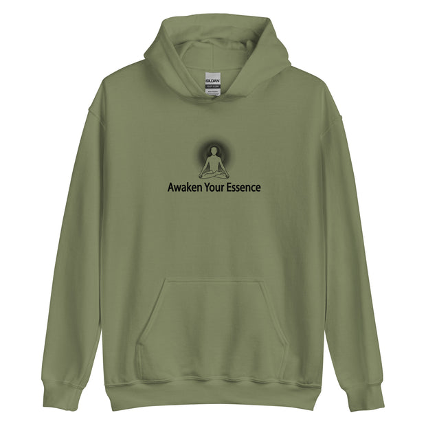 "Awaken Your Essence" Positive Thought Brand Unisex Hoodie (Black Lettering)