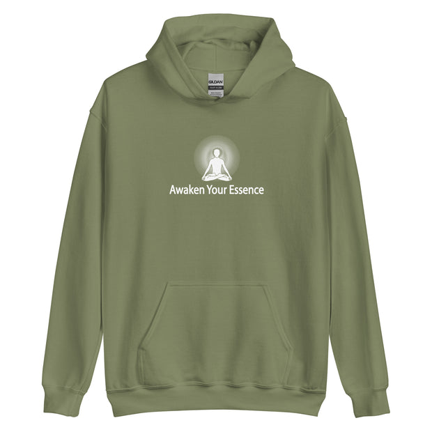 "Awaken Your Essence" Positive Thought Brand Unisex Hoodie (White Lettering)