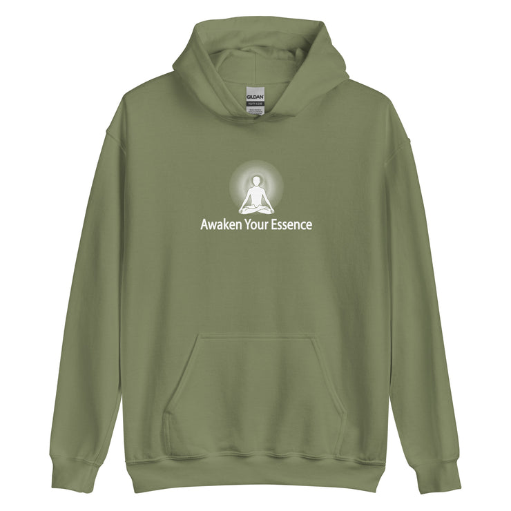 "Awaken Your Essence" Positive Thought Brand Unisex Hoodie (White Lettering)