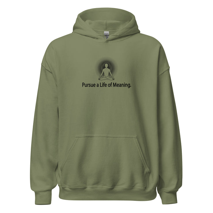 "Pursue a Life of Meaning" Positive Thought Brand Unisex Hoodie (Black Graphic)