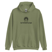 "Give the World Your Spark" Positive Thought Brand Unisex Hoodie (Black Graphic)