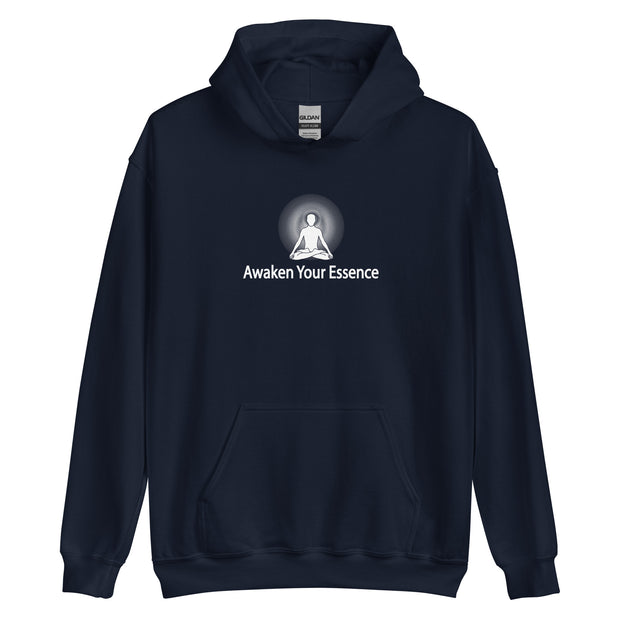 "Awaken Your Essence" Positive Thought Brand Unisex Hoodie (White Lettering)