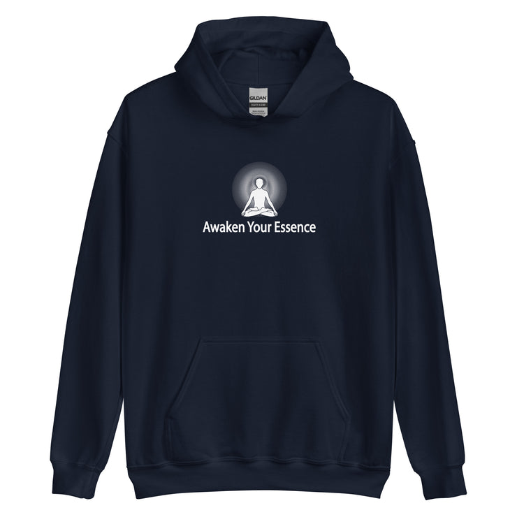 "Awaken Your Essence" Positive Thought Brand Unisex Hoodie (White Lettering)