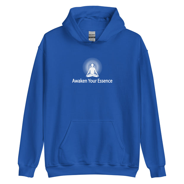 "Awaken Your Essence" Positive Thought Brand Unisex Hoodie (White Lettering)