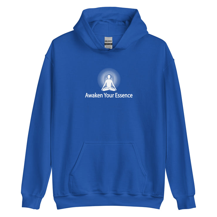 "Awaken Your Essence" Positive Thought Brand Unisex Hoodie (White Lettering)