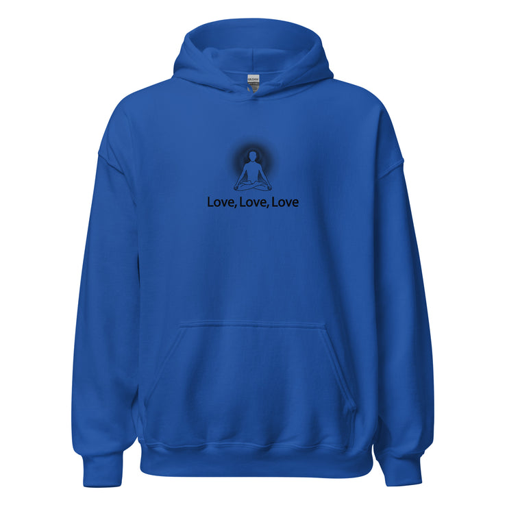 "Love, Love, Love" Positive Thought Brand Unisex Hoodie (Black Graphic)