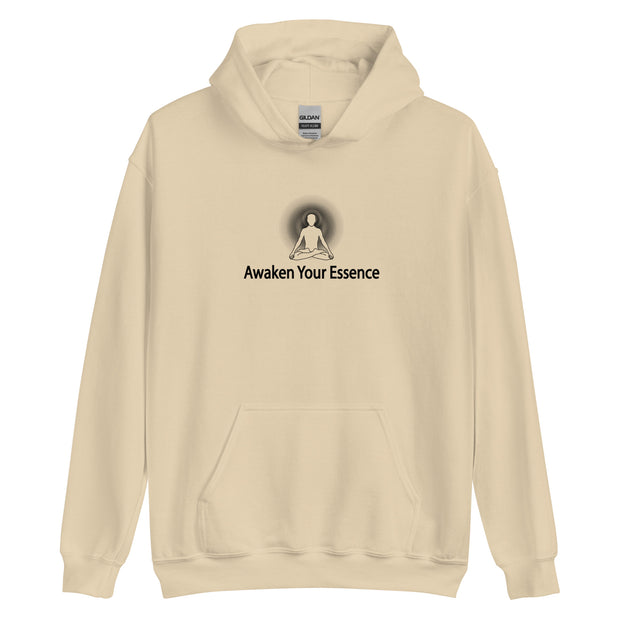 "Awaken Your Essence" Positive Thought Brand Unisex Hoodie (Black Lettering)