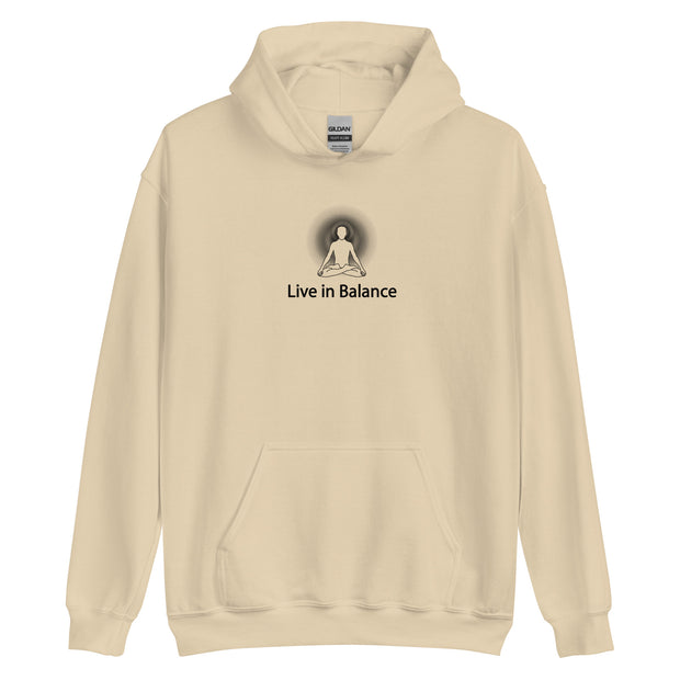 "Live in Balance" Positive Thought Brand Unisex Hoodie (Black Graphic)