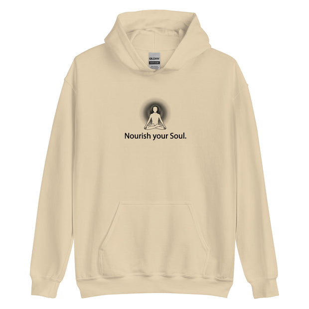 "Nourish Your Soul" Positive Thought Brand Unisex Hoodie (Black Graphic)
