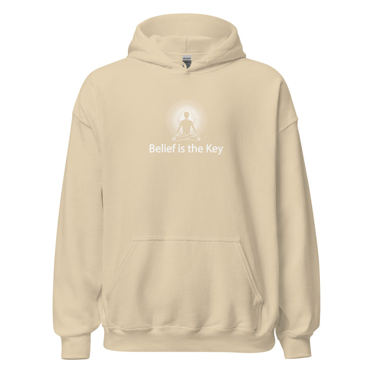 "Belief is the Key" Positive Thought Brand Unisex Hoodie (White Graphic)