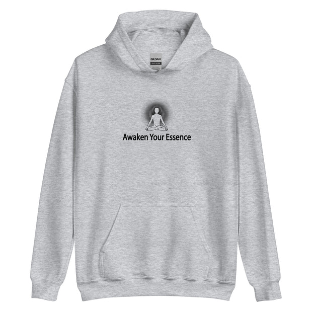 "Awaken Your Essence" Positive Thought Brand Unisex Hoodie (Black Lettering)