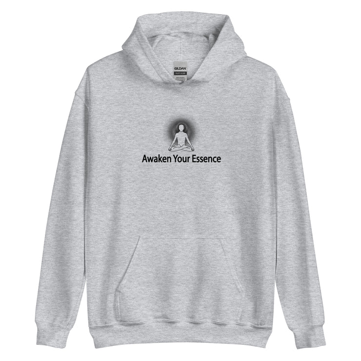 "Awaken Your Essence" Positive Thought Brand Unisex Hoodie (Black Lettering)