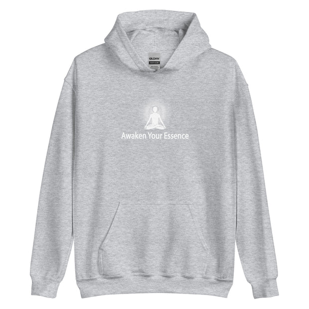 "Awaken Your Essence" Positive Thought Brand Unisex Hoodie (White Lettering)