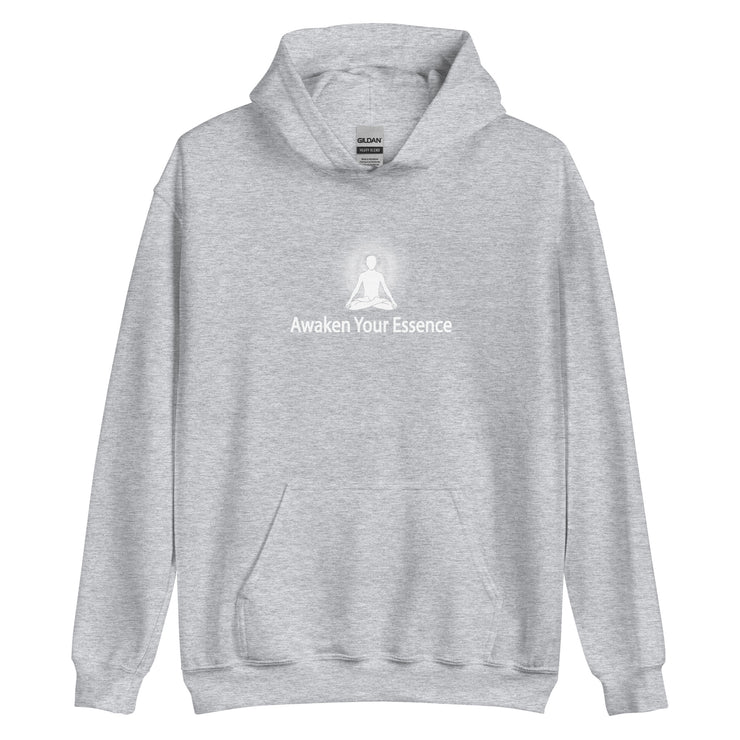 "Awaken Your Essence" Positive Thought Brand Unisex Hoodie (White Lettering)