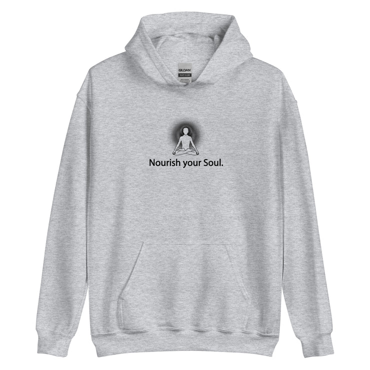 "Nourish Your Soul" Positive Thought Brand Unisex Hoodie (Black Graphic)