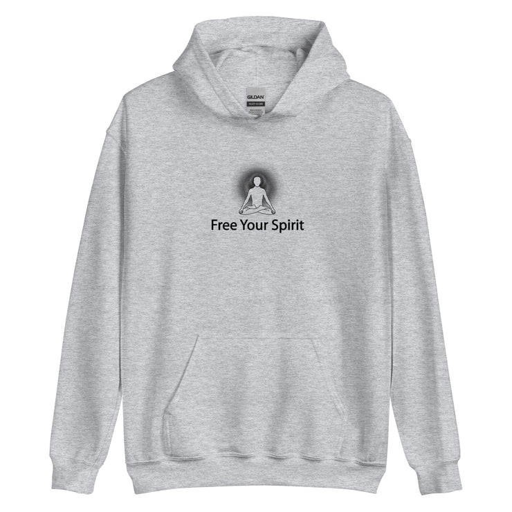"Free Your Spirit" Positive Thought Brand Unisex Hoodie (Black Graphic)