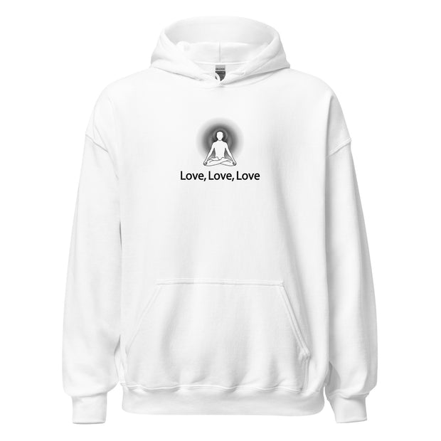 "Love, Love, Love" Positive Thought Brand Unisex Hoodie (Black Graphic)
