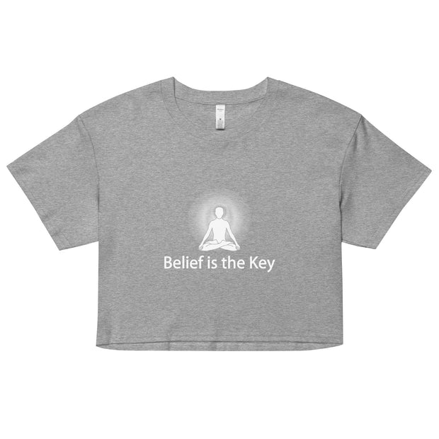 "Belief is the Key" Positive Thought Brand Women’s Crop Top (White Graphic)