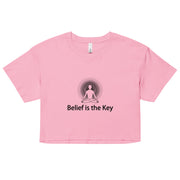 "Belief is the Key" Positive Thought Brand Women’s Crop Top (Black Graphic)
