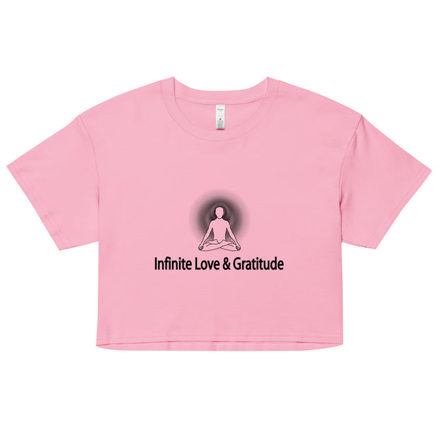 "Infinite Love & Gratitude" Positive Thought Brand Women’s Crop Top (Black Graphic)