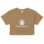 "Belief is the Key" Positive Thought Brand Women’s Crop Top (White Graphic)
