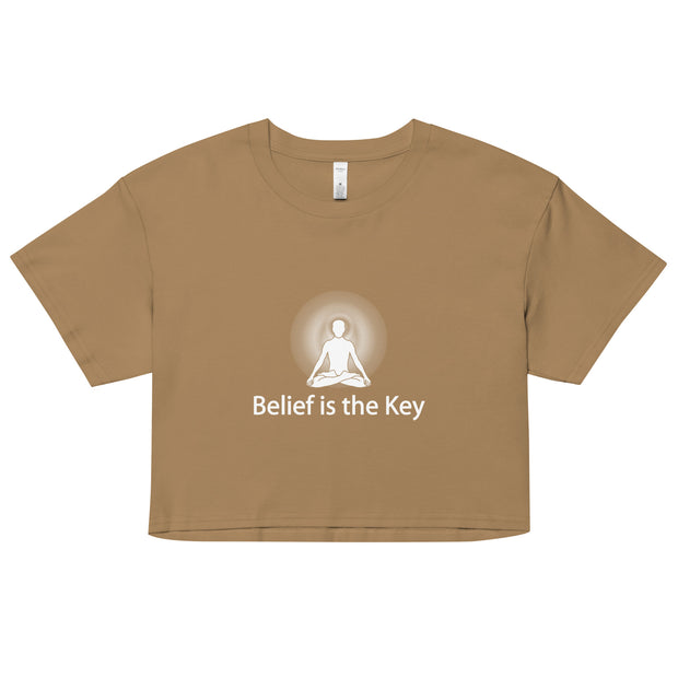 "Belief is the Key" Positive Thought Brand Women’s Crop Top (White Graphic)