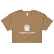 "Intention Rules the Earth" Positive Thought Brand Women’s Crop Top (White Graphic)