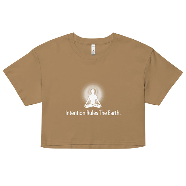 "Intention Rules the Earth" Positive Thought Brand Women’s Crop Top (White Graphic)