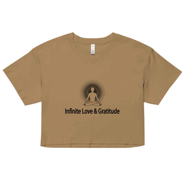 "Infinite Love & Gratitude" Positive Thought Brand Women’s Crop Top (Black Graphic)