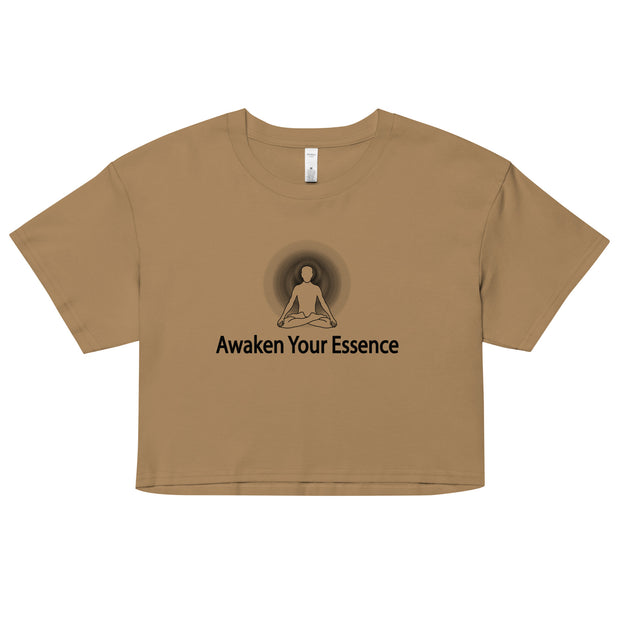 "Awaken Your Essence" Positive Thought Brand Women’s Crop Top (Black Graphic)