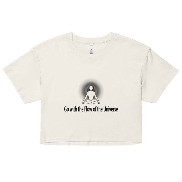 "Go with the Flow of the Universe" Positive Thought Brand Women’s Crop Top (Black Graphic)