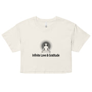 "Infinite Love & Gratitude" Positive Thought Brand Women’s Crop Top (Black Graphic)