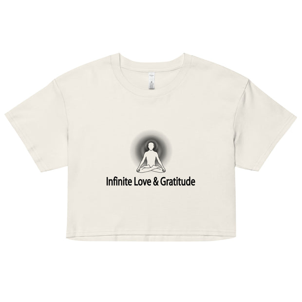 "Infinite Love & Gratitude" Positive Thought Brand Women’s Crop Top (Black Graphic)