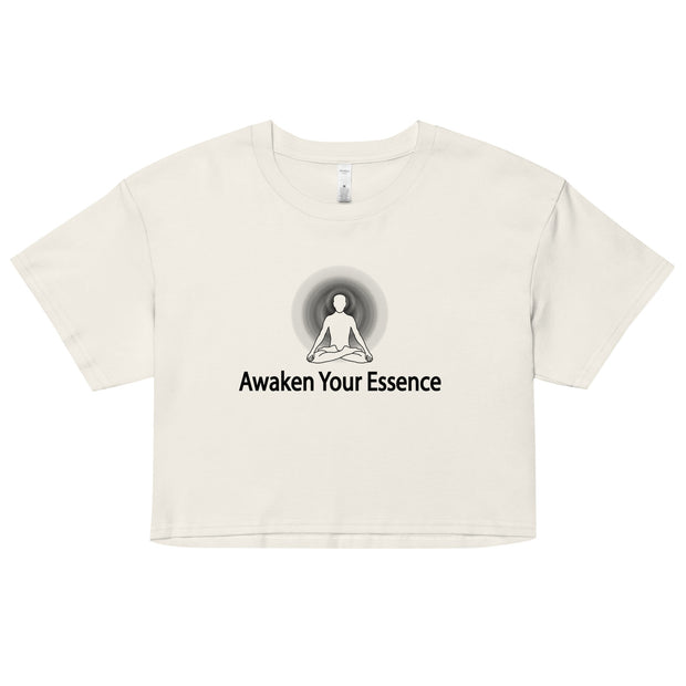 "Awaken Your Essence" Positive Thought Brand Women’s Crop Top (Black Graphic)