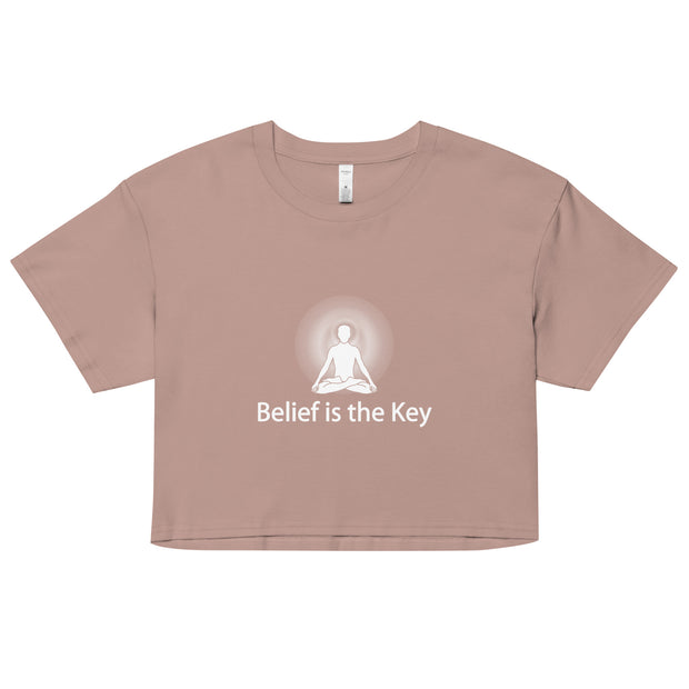 "Belief is the Key" Positive Thought Brand Women’s Crop Top (White Graphic)