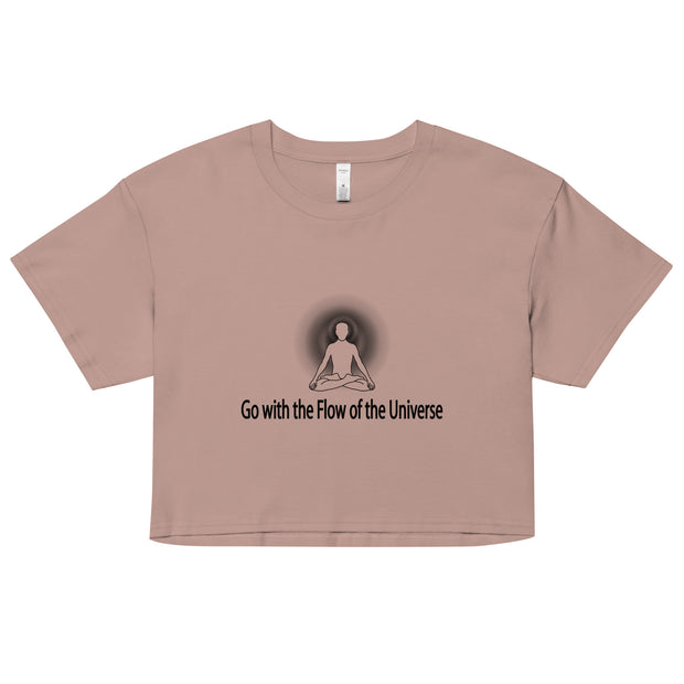 "Go with the Flow of the Universe" Positive Thought Brand Women’s Crop Top (Black Graphic)