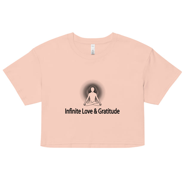 "Infinite Love & Gratitude" Positive Thought Brand Women’s Crop Top (Black Graphic)