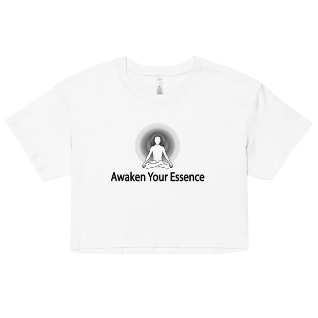 "Awaken Your Essence" Positive Thought Brand Women’s Crop Top (Black Graphic)