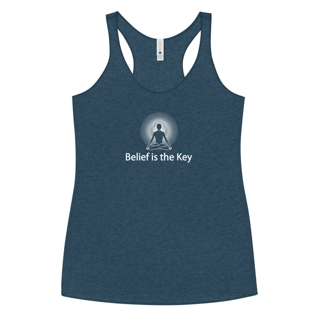 "Belief is the Key" Women's Racerback Tank (White Graphic)