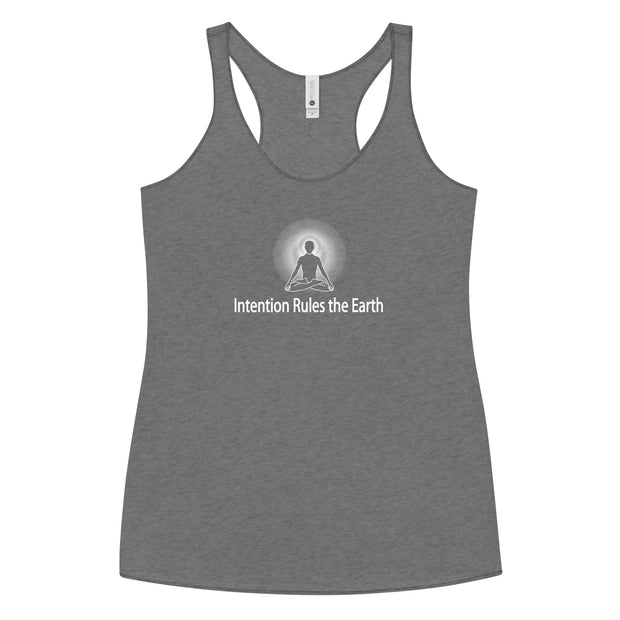 "Intention Rules the Earth" Positive Thought Brand Women's Racerback Tank (White Graphic)