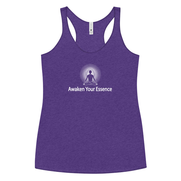 "Awaken Your Essence" Positive Thought Brand Women's Racerback Tank (White Lettering)