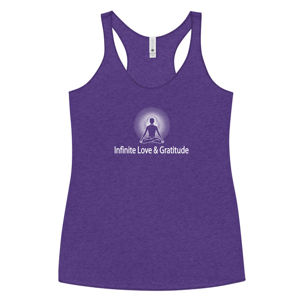 "Infinite Love and Gratitude" Positive Thought Brand Women's Racerback Tank (White Graphic)