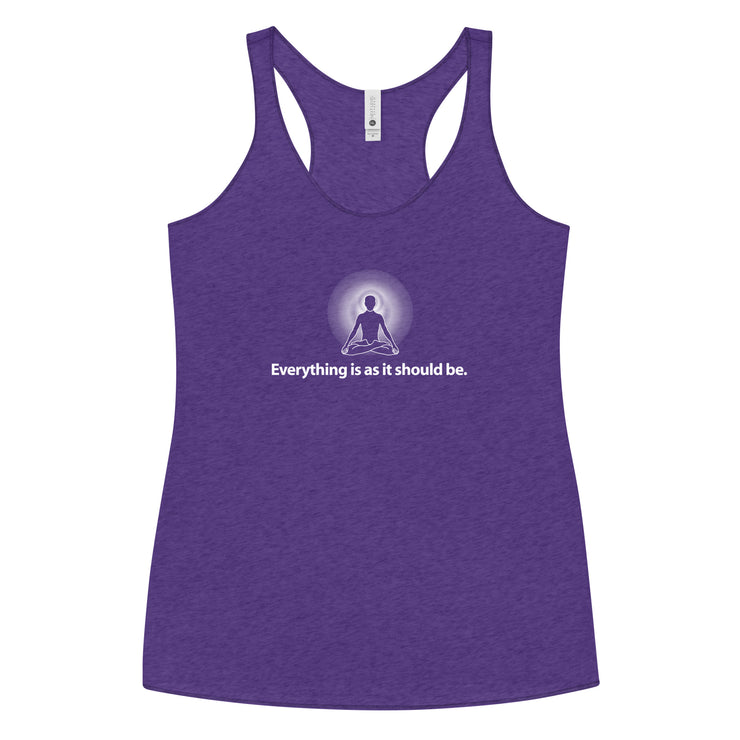 "Everything is as it should Be" Positive Thought Brand Women's Racerback Tank (White Graphic)